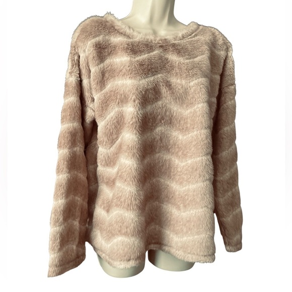 Dylan Chevron Faux Fur Long Sleeve Sweater Women's Size S Brown Tan Cozy - Picture 5 of 11